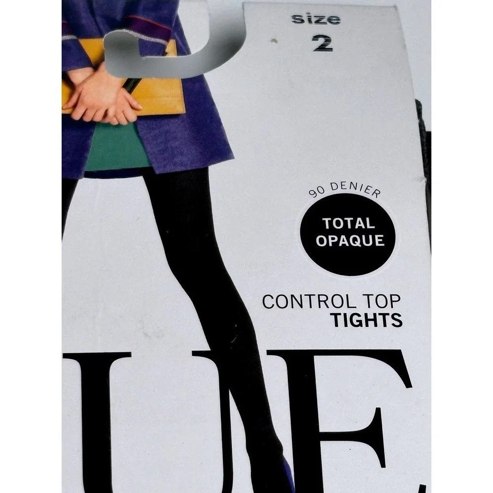 HUE size 2 Control Top Tights Graphite Heather Total Opaque U20285 pantyhose
